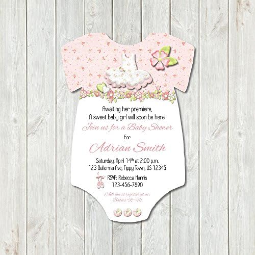 Ballerina Dress Onepiece Baby Shower Invitations - set of 10 - PRINTED