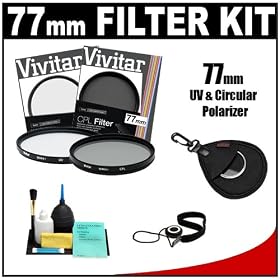 Vivitar 77mm UV & Circular Polarizer Glass Filter + Filter Case + CapKeeper + Lens Cleaning Kit for Canon, Nikon, Sony, Olympus & Pentax Lenses