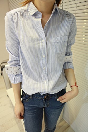 【Tnk&Co.】 レディース (2色選択) 長袖シャツ　オリジナルBAGセット#460　 ブルー 青 ストライプ 長袖 シャツ レディースシャツ 女性シャツ OL ビジネス 通勤 オフィスカジュアル