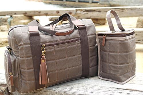 Quilted Waxed Canvas Genuine Leather Trimmed Duffle Diaper Bag, Waterproof Lining, Brown/taupe, Hand-made