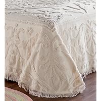 King Cotton Chenille Garden Vine Bedspread, In White