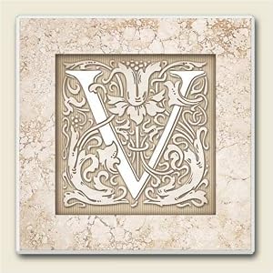 AbsorbaStone Coaster set~ Monogram Initial V ~ 4 Tile Drink Coasters ~ code 591C