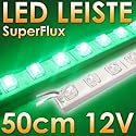 SuperFlux LED Leiste 50cm 12V DC GRüN - IP65! - 30 MEGA helle LEDs - vergossen im weißen Kunststoffprofil - IDEAL für indirekte Beleuchtung - SUPER HELL