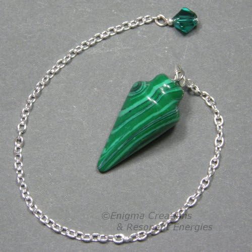 Malachite Smooth Cone Crystal Pendulum w/ Swarovski Crystal Finger Grip, SSP10