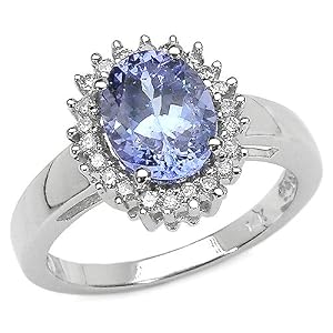 14K White Gold 2.35 Carat Genuine Tanzanite & Diamond Ring