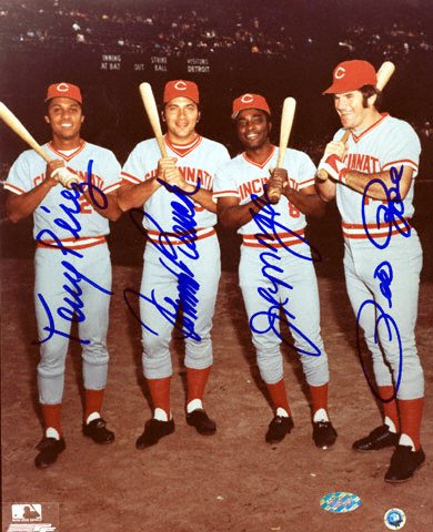 Pete Rose, Johnny Bench, Joe Morgan and Tony Perez Cincinnati Reds Big Red Machine Autographed 8x10 Photograph