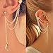 DDU(TM) 1Pcs Silver- Punk Rock Style Chain Tassels Cartilage Ear Clip Ear Stud Earrings Earings Christmas Birthday Gift