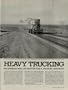 HEAVY TRUCKING: Every day a hundred diesel trucks lumber heavily out of the terminals of Pacific Intermountain Express, (P.I.E.) and onto the broad highways of the West. Over the main line east from Oakland, California they creep up the sides of the Sierras and Rockie, slowly backfire their way downhill and go drumming across the great plains to Chicago. Using a relay team of 10 drivers and traveling at an easy pace, P.I.E. takes loads up to 20 tons over the twisting 2,500 mile route in five days. Tex Houser drove the first leg, Cessna took over at Reno, Maxfield drove into Utah, Prout took Salt Lake run, Duffin drove to Rawlings, Wyoming, Nelson climbed the Rockies, Chergo went on to Kansas, Dalton made run to Kansas City, Thrasher crossed Missouri, Richards drove into Chicago. ..... 1947 LIFE Magazine Article, A5016.