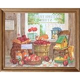 Country Apples Spice Cider Cat Kitchen Animal Picture Oak Framed Art Print by Art Prints Inc