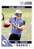 2011 Score Football Card # 343 Jake Locker RC - Tennessee Titans (ball in right hand only) (RC - Rookie Card) NFL Trading Card In a Protective Screwdown Case!