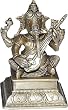 God Ganesha Brass Sculpture Playing Bina 4 x 3 x 5.5 inches
