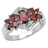 2.60 Carat Genuine Garnet ovals & Tanzanite pears Sterling Silver Ring