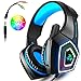 Gaming Headset for Xbox One, PS4, Nintendo Switch, PC, Game Headset with Mic, LED Light for Mac (Blue)