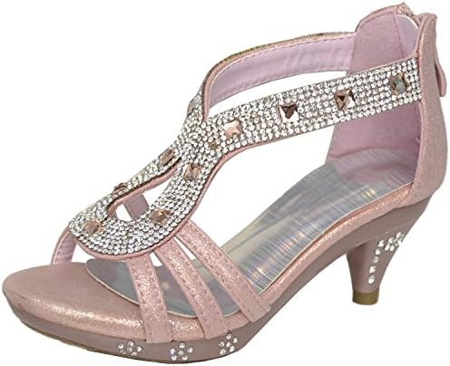 Kids Dress Sandals Teardrop Embellished Glitter Dress Shoes Pink 12