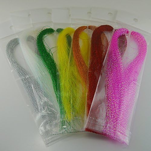 5Packs Flashabou, Holographic Tinsel Fly Fishing Tying Crystal Flash String Jig Hook, Lure Making, Fishing Material Pink red etc