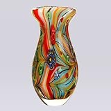 Hand Blown Rainbow Swirl Art Glass Vase 10 tall