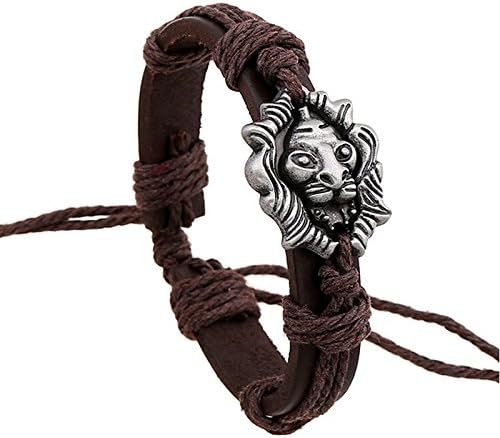 MyTime New Punk Rock Vintage Leather Men Bracelet Antique Lion King Head Charm Bracelet Wristband Tibetan Animal Jewelry