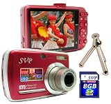 SVP Xthinn-737 Red 7MP 3x Optical zoom 3-inch LCD Digital Camera + FREE 8GB High Speed SD Memory Card & Tripod