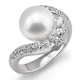 South Sea White Pearl Ring with Diamonds in 14K White Gold