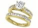 2.85 cttw Sterling Silver 14K Yellow Gold Plated Genuine Round White Topaz Wedding Set - Gold Plated Silver