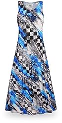 Plus Size Petite A-line Round Neck Sleeveless Polyester/Spandex Checkered Print Maxi Dress 