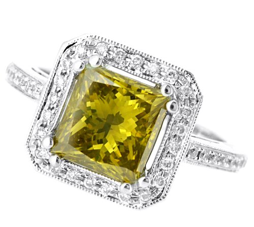 Gorgeous 18k White Gold 3.85ct Canary-Yellow Diamond Engagement Ring