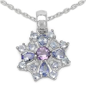 Buy 1.50 Carat Genuine Amethyst and Tanzanite Silver Pendant by JewelzDirect