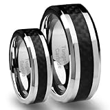 His & Hers 8MM/6MM Tungsten Carbide Wedding Band Ring Set with Black Carbon Fiber Inlay (Available Sizes 4-16 Including Half Sizes)