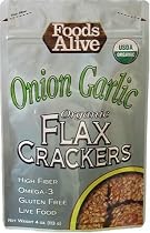Foods Alive Golden Flax Crackers, Onion Garlic, 4-Ounce Pouches (Pack of 6)