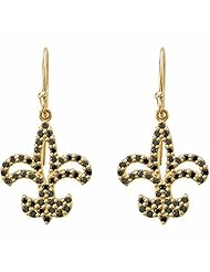 14K Yellow Gold Black Diamond Fleur de Lis Earrings - 0.50 Ct. -- LIFETIME WARRANTY