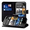 Elegant leather case for the HTC Desire 500 with magnetic fastener and stand function in Black from kwmobile