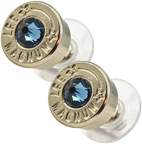 LoriDavidson Designer Nickel Plated 357 Bullet Shell Swarovski Crystal Stud Earrings
