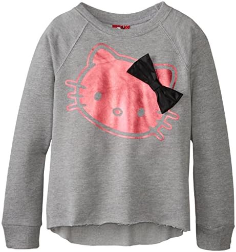 Hello Kitty Big Girls' Boxy French Terry Top, Medium Heather Grey,12 (X-Large)