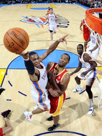 Houston Rockets v Oklahoma City Thunder: Russell Westbrook Photographic Poster Print by Larry W. Smith, 9x12