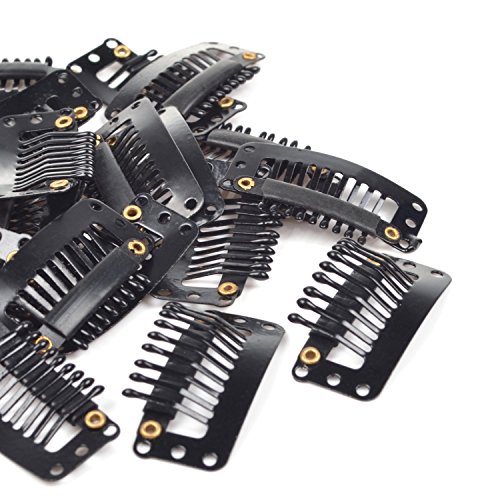 KLOUD CityÂ® 20 pcs Black U Shape Metal Snap Clips/ Wig Clips/ Hairpiece Clips for for Hair Extensions DIY (20 pcs black 9 tooth)