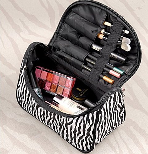 Homegifts Fashion Zebra Pattern Lady Makeup Bag Women Portable Cosmetic Toiletry Bags Travel Storage Organizer