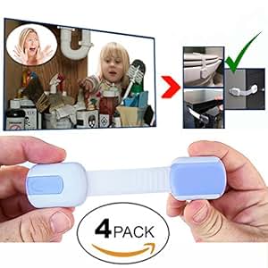 Photo 1 of Child Safety Locks - 4 Pack Kit | Premium 3m Adhesive | Adjustable & Best For Baby Proofing Kitchen, Cabinets, Doors, Appliances, Fridge, Oven, Toilet and More! Easy One Click Design | No Screws| Blue