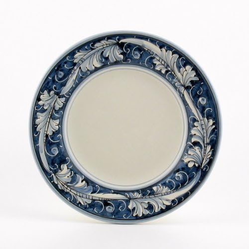Hand Painted Italian Ceramic 8.2-inch Salad Dessert Plate Rinascimento Blu e Bianco - Handmade in Gubbio, Italy