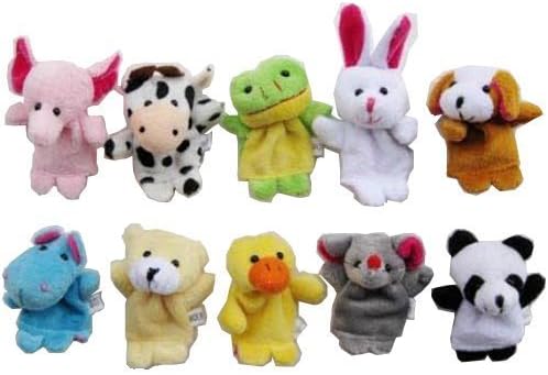 Ebest - 10pcs Velvet Animal Style Finger Puppets Set Includes Elephant, Panda, Duck, Rabbit, Frog, Mouse, Cow, Bear, Dog, Hippo