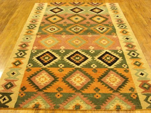 5'6 x 7'8 Green Hand Tufted Wool Ghashghaei Rug
