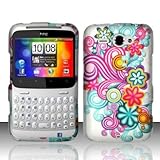 PURPLE & BLUE FLOWERS Hard Rubber Feel Plastic Design Case for HTC STATUS / ....