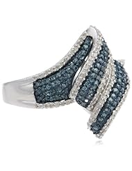 Sterling Silver Blue and White Diamond Spiral Ring (1/2 cttw, I-J Color, I2-I3 Clarity), Size 7