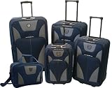 Totes  5 Piece Expandable Set,Navy/Grey,One Size