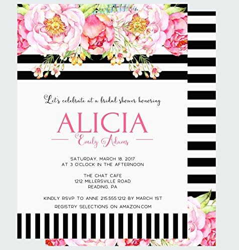 Floral and Black Stripe Bridal Invitation Set