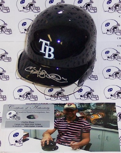 Carlos Pena Hand Signed Tampa Bay Rays Mini Helmet - Autographed MLB Helmets and Hats