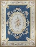 IMAGE OF 9 X 12 Blue Ivory White Floral Original Aubusson Weave Area Rug Oriental Persian S88