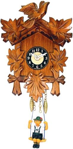 German Black Forest Clock - Carved Boy on Swng