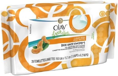 Olay Fresh Effects Clear Skin See Spot Swipe Oil-Reducing Wet Cloths for Acne-Prone Skin, Citrus/Mint-20 ea