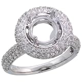 14k White Gold Semi-Mount Doughnut-shaped Diamond Ring, w/ 1.25 Carats Brilliant Cut Diamonds, 9/16 (15mm) wide
