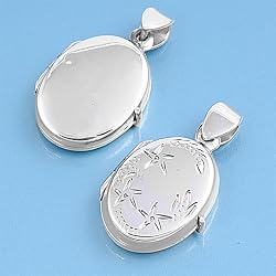 Sterling Silver - Locket Pendant - Oval - 17mm Height